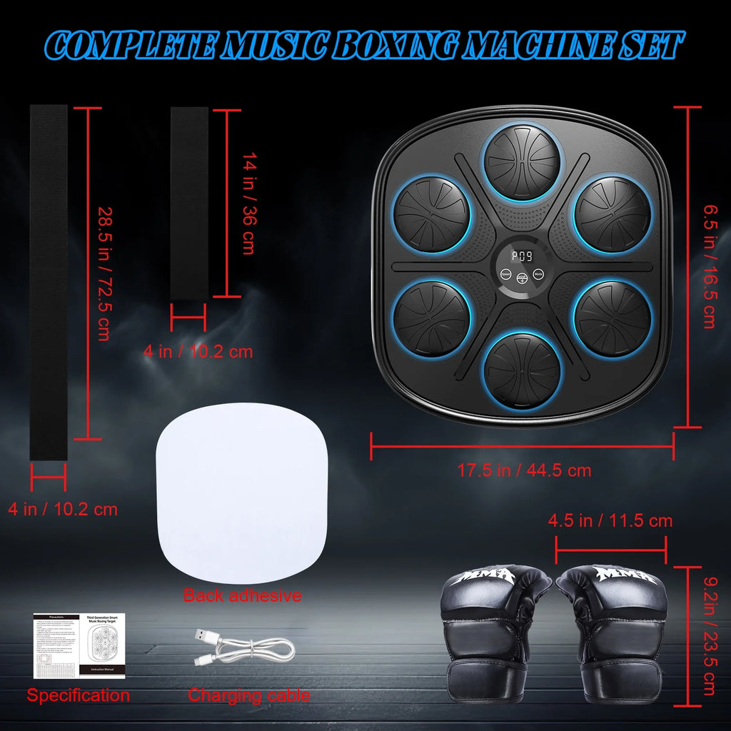 Upgraded Adult Smart Music Boxing Machine, Boxing Music Fitness Machine with Smart Display and Boxing Gloves, Smart Boxing Machine Wall-Mounted Music for Home and Gym (Black)