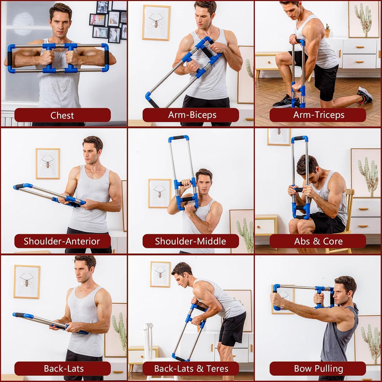 Push down Bar Chest Workout Equipment for Home Gym | Upper Body Strength Trainer for Chest, Arm, Shoulder, Back and Abs, Home Fitness Equipment